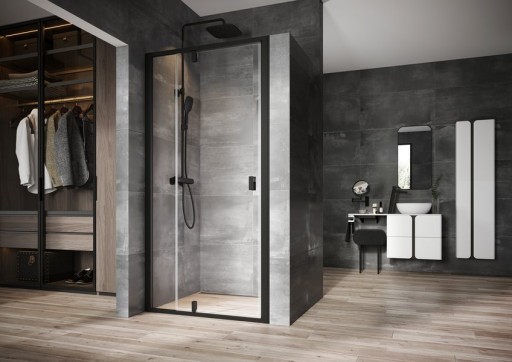 Usa de nisa batanta cu segment fix Ravak Nexty NDOP2-110  110cm  sticla transparenta 6mm  profil negru