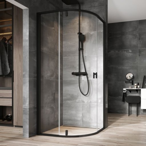 Cabina de dus semirotunda Ravak Nexty NSKK3-80  80x80cm  sticla transparenta 6mm  profil negru