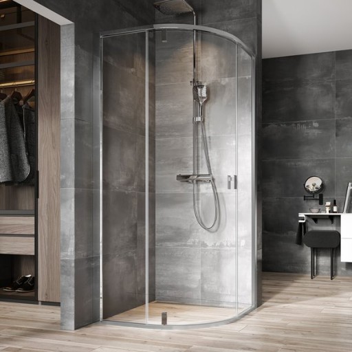Cabina de dus semirotunda Ravak Nexty NSKK3-80  80x80cm  sticla transparenta 6mm  profil aluminiu lucios