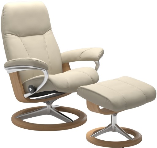 Fotoliu recliner cu taburet Stressless Consul Signature M cadru Oak  tapiterie piele Batik Cream