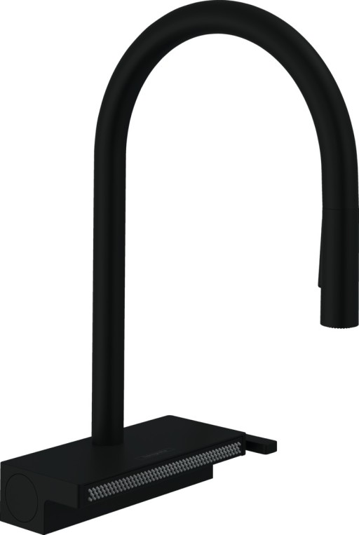 Baterie bucatarie Hansgrohe Aquno Select M81 170  dus extractibil  doua tipuri de jet  sBox si strecuratoare multifunctionala  negru mat