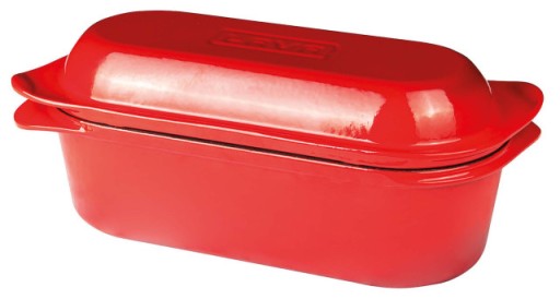 Tava cu capac pentru paine Paderno  fonta emailata  13x13x10cm  rosu