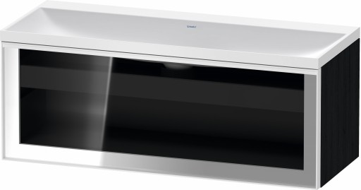 Set mobilier Duravit Vitrium cu lavoar dublu 120cm fara orificiu baterie si dulap baza cu un sertar cu front sticla  c-bonded  iluminare interioara  stejar negru