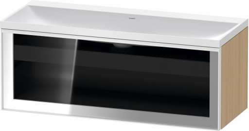 Set mobilier Duravit Vitrium cu lavoar dublu 120cm fara orificiu baterie si dulap baza cu un sertar cu front sticla  c-bonded  iluminare interioara  stejar natur