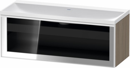 Set mobilier Duravit Vitrium cu lavoar dublu 120cm fara orificiu baterie si dulap baza cu un sertar cu front sticla  c-bonded  iluminare interioara  stejar terra