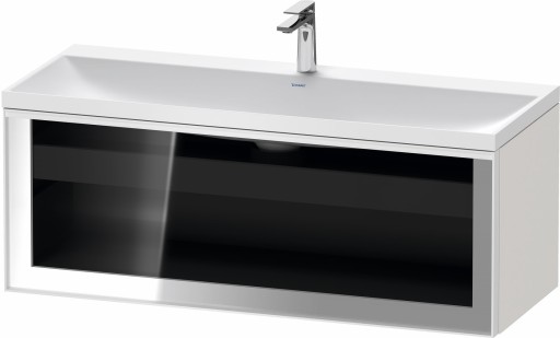 Set mobilier Duravit Vitrium cu lavoar dublu 120cm si dulap baza cu un sertar cu front sticla  c-bonded  iluminare interioara  alb lucios