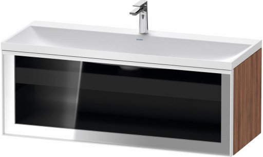 Set mobilier Duravit Vitrium cu lavoar dublu 120cm si dulap baza cu un sertar cu front sticla  c-bonded  iluminare interioara  nuc natur