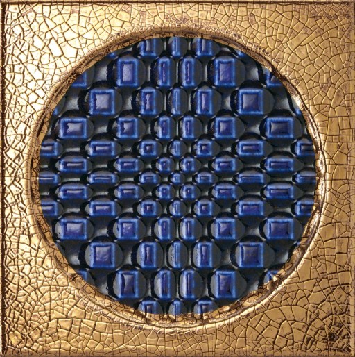 Decor faianta Iris Citta di Faenza 15x15cm  10mm  Blu Decoro Oro Glossy