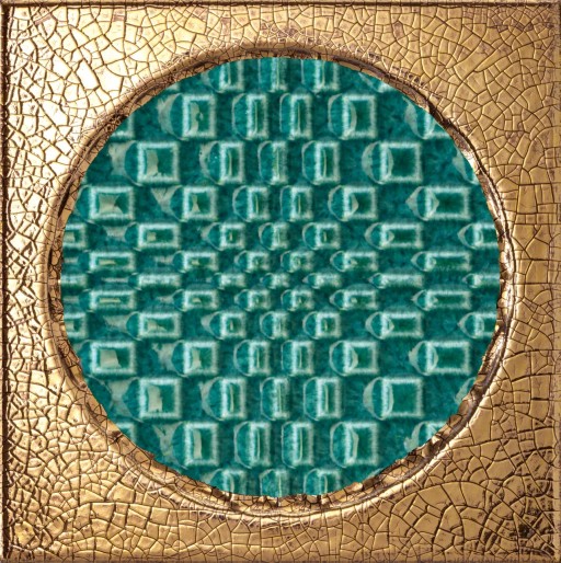 Decor faianta Iris Citta di Faenza 15x15cm  10mm  Verde Decoro Oro Glossy