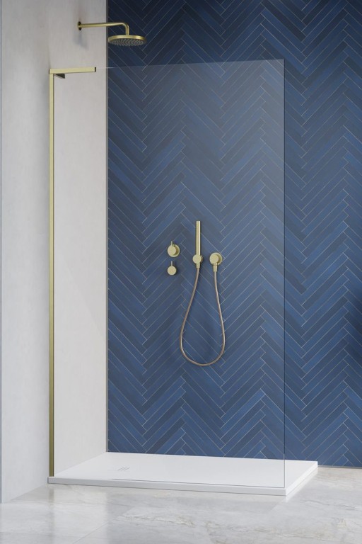 Cabina de dus tip Walk-in Radaway MODO SL II Brushed Gold 100 cm  orientare stanga  profil auriu periat