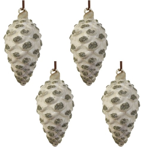 Set 4 decoratiuni brad Deko Senso con 14cm  sticla  gri cu detalii argintii