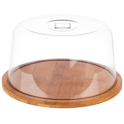 Platou rotund Paderno cu capac transparent  25.5cm  h 13.5cm  lemn stejar