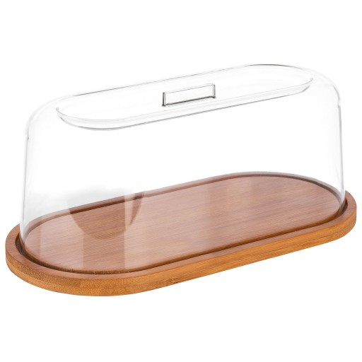 Platou oval Paderno cu capac transparent  28z14cm  h 11.5cm  lemn stejar