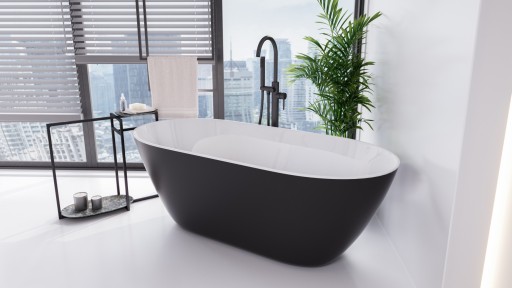 Cada freestanding Besco Moya Black & White Matt 170x70cm  negru mat  sifon click-clack cu top cleaning negru mat
