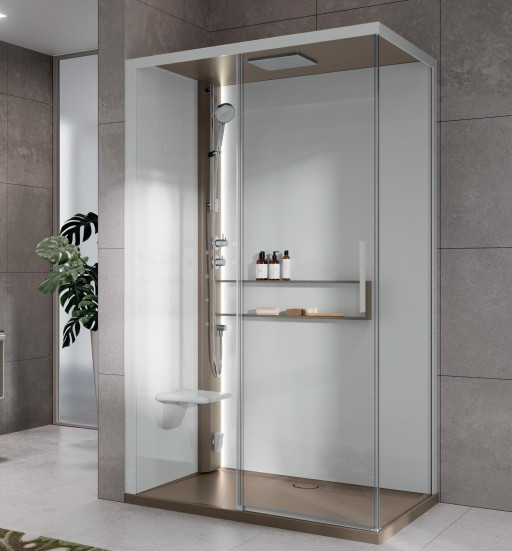 Cabina de dus dreptunghiulara cu hidromasaj si sauna Novellini Glax 2 2.0 2P Hammam 120x90cm  cadita joasa 4.5cm  orientare stanga  finisaj Corda