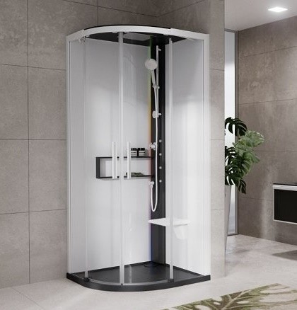 Cabina de dus semirotunda cu hidromasaj Novellini Glax 2 2.0 R HydroPlus 100x100cm  cadita joasa 4.5cm  finisaj Black