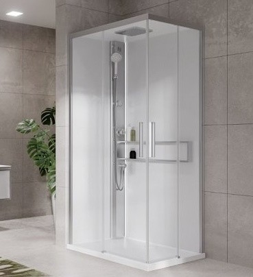 Cabina de dus dreptunghiulara cu hidromasaj Novellini Glax 2 2.0 A Hydro 100x70cm  cadita joasa 4.5cm  orientare stanga  finisaj Silver