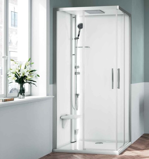 Cabina de dus dreptunghiulara cu hidromasaj si sauna Novellini Glax 1 2.0 A Hammam 100x80cm  cadita joasa 4.5cm  orientare stanga  finisaj Silver