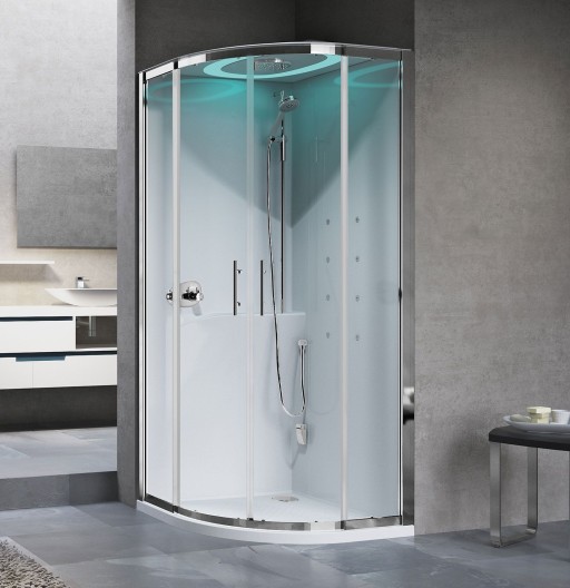 Cabina de dus semirotunda cu hidromasaj Novellini Eon R Hammam 90x90cm  cadita joasa 4.5cm  finisaj Silver