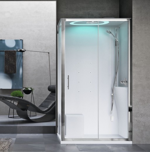 Cabina de dus dreptunghiulara cu hidromasaj si sauna Novellini Eon 2P Hammam 120x90cm  cadita joasa 4.5cm  orientare dreapta  interior alb lucios  finisaj Crom