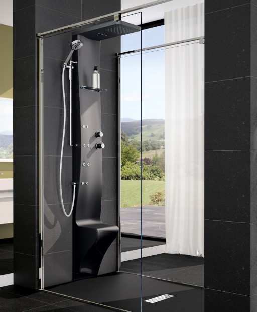 Panel dus cu hidromasaj Novellini Dress PLUS cu baterie termostatata  negru mat