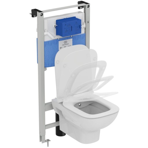 Set vas wc Ideal Standard i.life A Rimless+ cu functie de bideu  capac inchidere lenta si rezervor incastrat cu cadru Prosys 120M