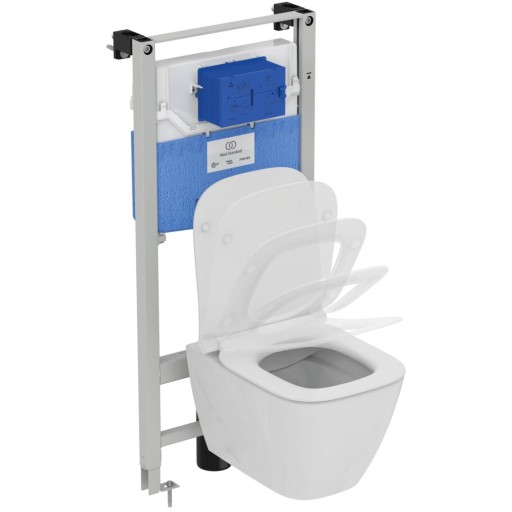 Set vas wc Ideal Standard i.life S Compact Rimless+ cu functie de bideu  capac Slim inchidere lenta si rezervor incastrat cu cadru Prosys 120M