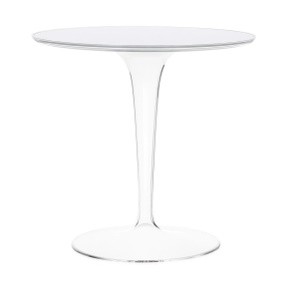 Masuta Kartell Tip Top  design Philippe Starck & Eugeni Quitllet  d48cm  h50cm  baza transparenta  alb