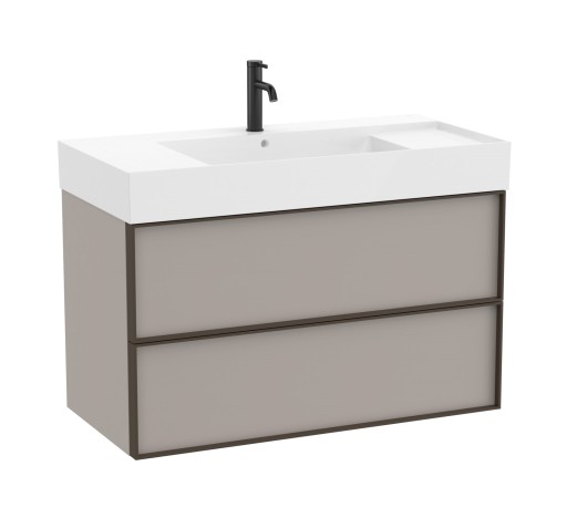 Set mobilier Roca Inspira cu lavoar si dulap baza cu doua sertare  100cm  gri nisip