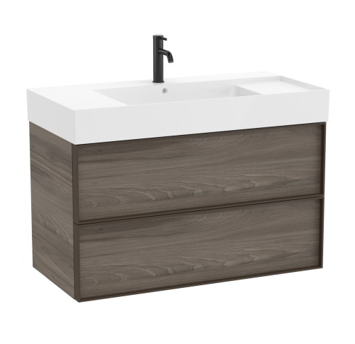 Set mobilier Roca Inspira cu lavoar si dulap baza cu doua sertare  100cm  maro magnolia