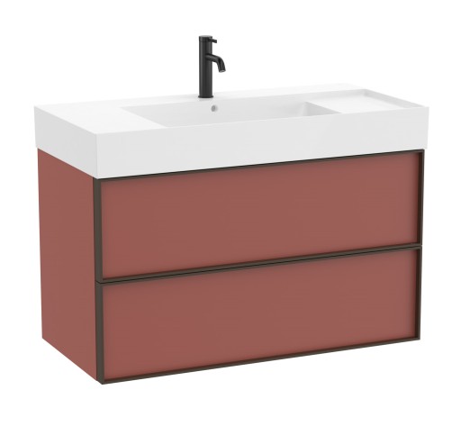 Set mobilier Roca Inspira cu lavoar si dulap baza cu doua sertare  100cm  rosu terracota