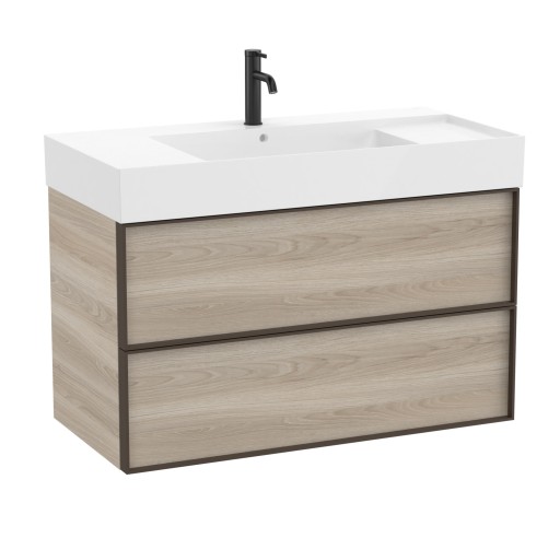 Set mobilier Roca Inspira cu lavoar si dulap baza cu doua sertare  100cm  pin alb