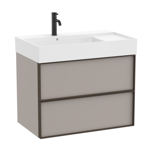 Set mobilier Roca Inspira cu lavoar orientare stanga si dulap baza cu doua sertare  80cm  gri nisip