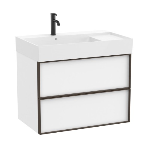 Set mobilier Roca Inspira cu lavoar orientare stanga si dulap baza cu doua sertare  80cm  alb mat