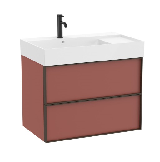 Set mobilier Roca Inspira cu lavoar orientare stanga si dulap baza cu doua sertare  80cm  rosu terracota