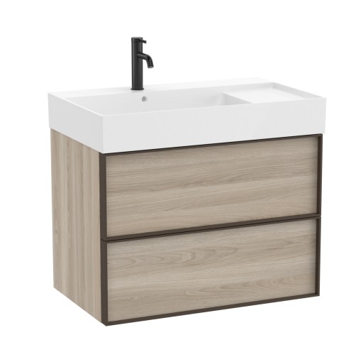 Set mobilier Roca Inspira cu lavoar orientare stanga si dulap baza cu doua sertare  80cm  pin alb