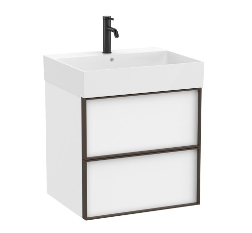 Set mobilier Roca Inspira cu lavoar si dulap baza cu doua sertare  60cm  alb mat