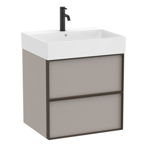 Set mobilier Roca Inspira cu lavoar si dulap baza cu doua sertare  60cm  gri nisip
