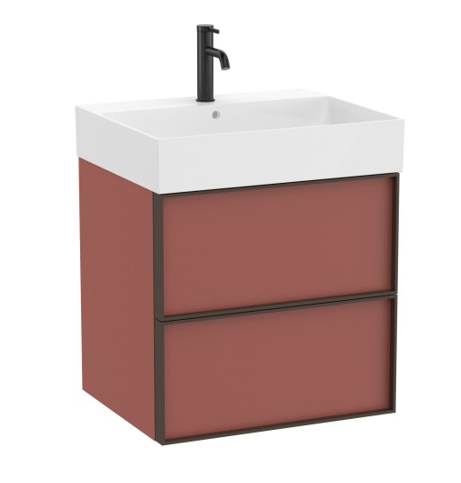 Set mobilier Roca Inspira cu lavoar si dulap baza cu doua sertare  60cm  rosu terracota
