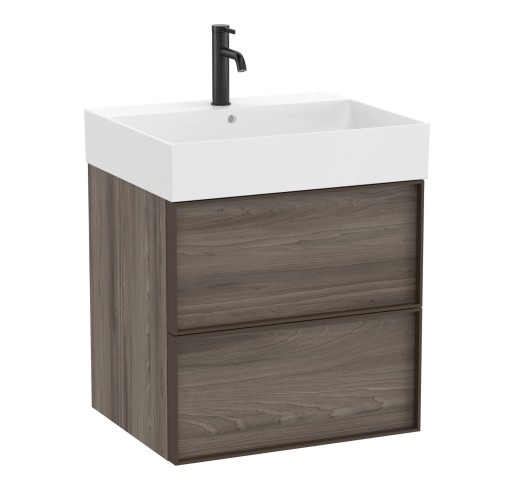 Set mobilier Roca Inspira cu lavoar si dulap baza cu doua sertare  60cm  maro magnolia