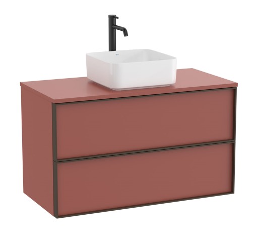 Dulap baza Roca Inspira pentru lavoare pe blat  doua sertare  100cm  rosu terracota