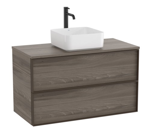 Dulap baza Roca Inspira pentru lavoare pe blat  doua sertare  100cm  maro magnolia