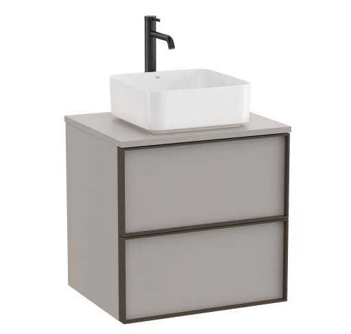 Dulap baza Roca Inspira pentru lavoare pe blat  doua sertare  60cm  gri nisip