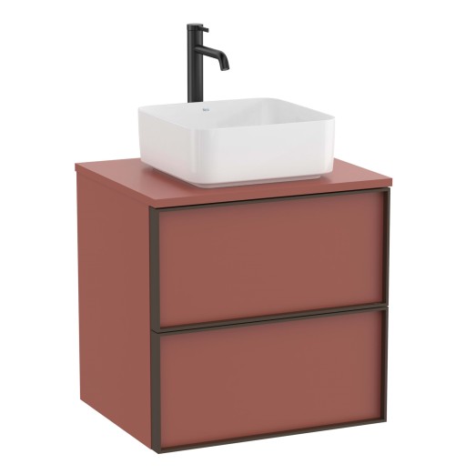 Dulap baza Roca Inspira pentru lavoare pe blat  doua sertare  60cm  rosu terracota