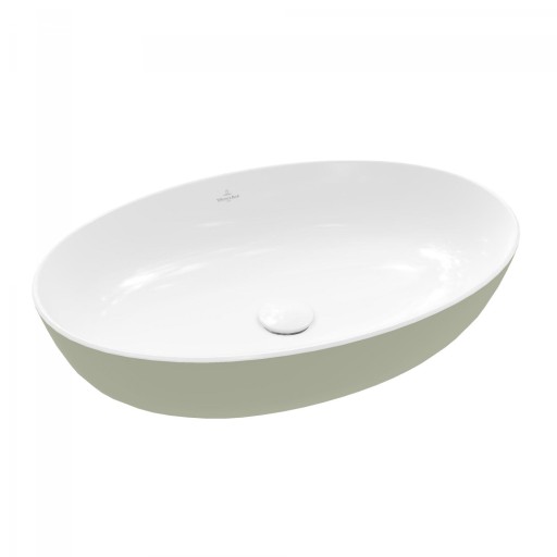 Lavoar tip bol Villeroy & Boch Artis 61x41cm  fara orificiu baterie  fara preaplin  montare pe blat  Sage Green