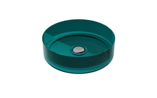 Lavoar rotund tip bol Besco Enya d 36cm  ResiCast  transparent  ventil click-clack crom  Ocean Breeze