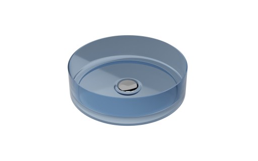 Lavoar rotund tip bol Besco Enya d 36cm  ResiCast  transparent  ventil click-clack crom  Blue Wave