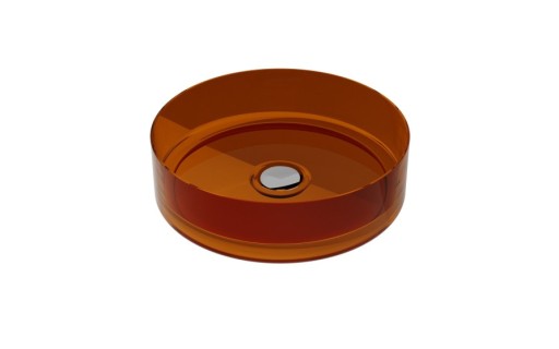 Lavoar rotund tip bol Besco Enya d 36cm  ResiCast  transparent  ventil click-clack crom  Earth Rust