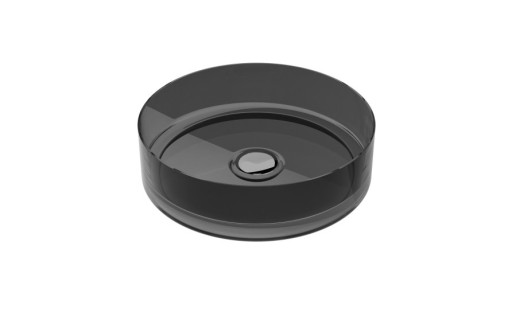 Lavoar rotund tip bol Besco Enya d 36cm  ResiCast  transparent  ventil click-clack crom  Carbon Grey