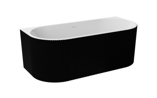 Cada freestanding Besco Leya Black&White 150x75cm  montare la perete  exterior canelat  sifon click-clack cu ornamente albe  negru-alb